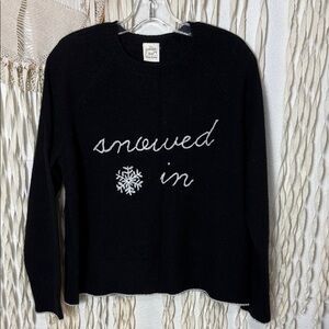 Golden Sun Black Cashmere "Snowed In" Embroidered Crewneck Sweater Size S/M